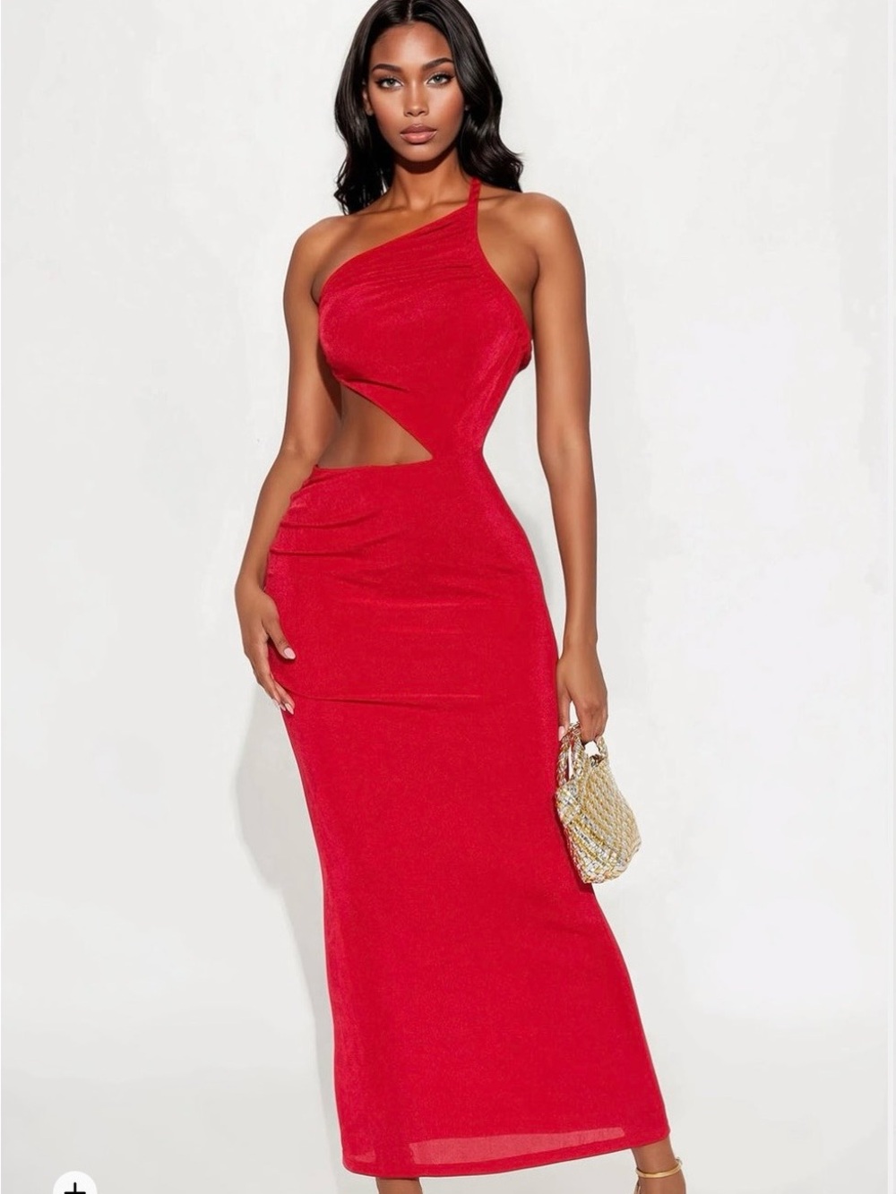 Red One-Shoulder Cutout Maxi Dress